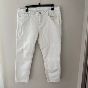 FRAME Le Garcon Crop Jeans Natural Grind Off White Raw Hem Size 32‎ LGJCRA470